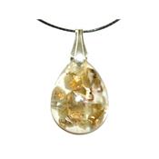 Pendentif Orgonite Goutte 30x20 mm Labradorite et Feuilles d'Or Bélière Argent 925 Pièce Unique N°Labr-925-1