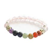 Bracelet 7 Chakras Pierres Boules de Quartz Rose 8 mm et Bouddha