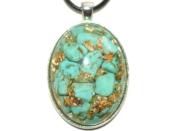 Orgonite Pendentif Cabochon Ovale 40x30 Turquoise et Feuilles d'Or Pièce Unique N°TURORG4030-1