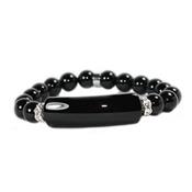 Bracelet Gourmette en Agate Noire Pierres Boules de 8 mm et Coeur 12 MM