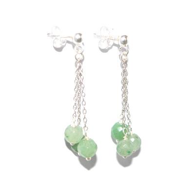 Aventurine Verte Clous d'Oreilles 3 Pierres Boules Facettées sur Argent 925