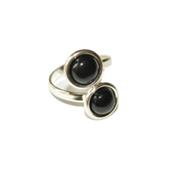 Bague en Argent Double Cabochons Ronds de 8mm en Pierre d'Agate Noire