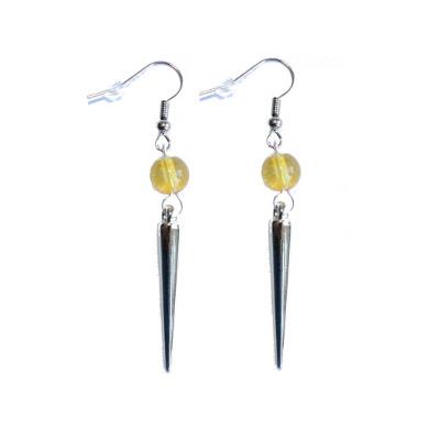 Boucles d'Oreilles Pierre Boule 8 mm en Citrine Pointe Couleur Argenté