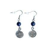 Boucles d'Oreilles Pierre Boule 8 mm en Lapis Lazuli spirale métal argenté