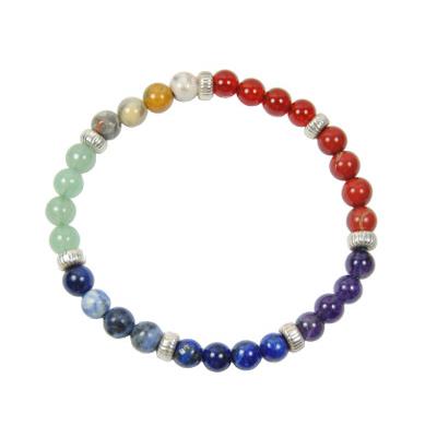 Bracelet 7 Chakras en Pierre Boules 6 mm Perles Argent 925