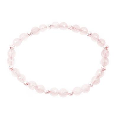 Bracelet en Pierres Boules Facettées de Quartz Rose (6 mm) Perles Argent 925