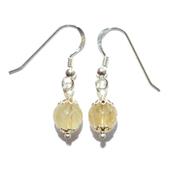 Boucles Crochets d'Oreilles Pierre Boule de 8mm en Citrine Monture en Argent 925