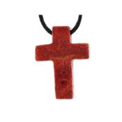 Pendentif Croix Latine en Corail Rouge 2.5x1.8 cm