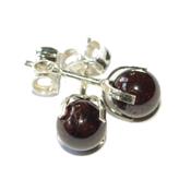 Clous d"Oreilles en Argent 925 Perle Ronde de 6mm en Grenat Rouge