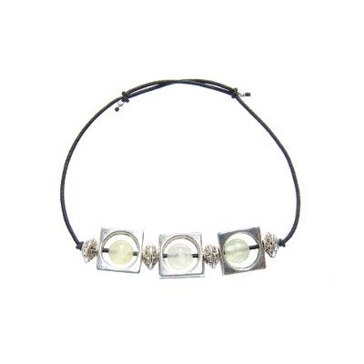 Bracelet Création en Pierres Boules de Jade de Chine (6 mm) Intercalaire Carré Montage Elastique