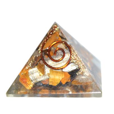 Orgonite Pyramide de 3 cm Pierre d'Oeil de Tigre et Spirale de Cuivre