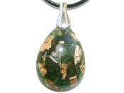 Pendentif Orgonite Goutte 30x20 mm Aventurine Verte et Feuilles d'Or Bélière Argent 925 Pièce Unique N°AVT-925-2