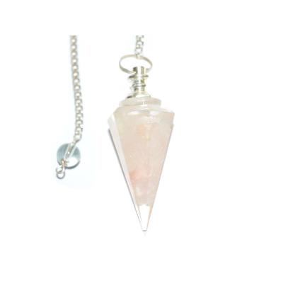 Orgonite Pendule Cône Facetté et Cristaux de Quartz rose