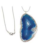 Pendentif Tranche d'Agate Pierre Bleu