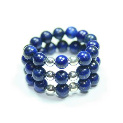 Bague Spirale Pierres Boules de Lapis-Lazuli (4 mm) Perles Argent 925