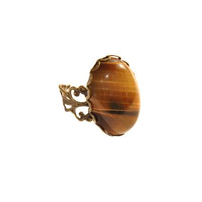 Bague Style Baroque en Oeil de Tigre Cabochon Ovale 25x18 mm