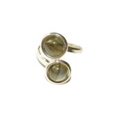 Bague en Argent Double Cabochons Ronds de 8mm en Pierre de Labradorite