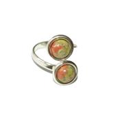 Bague en Argent Double Cabochons Ronds de 8mm en Pierre d'Unakite