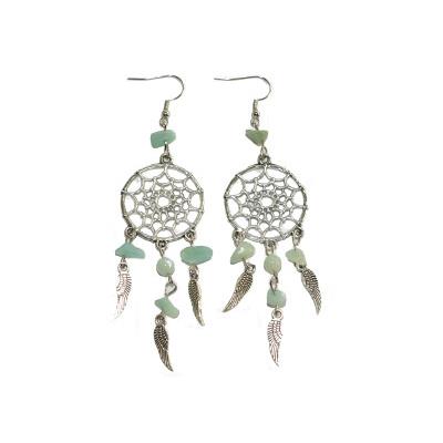 Boucles d'Oreilles Attrape Rêves Pierre Boule et Chips en Amazonite