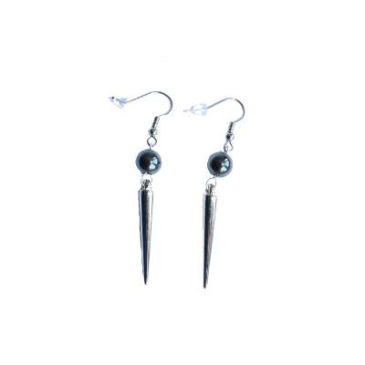 Boucles d'Oreilles Pierre Boule 8 mm en Hématite pointe couleur argenté