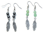 Boucles d'Oreilles Plumes Pierres Boules