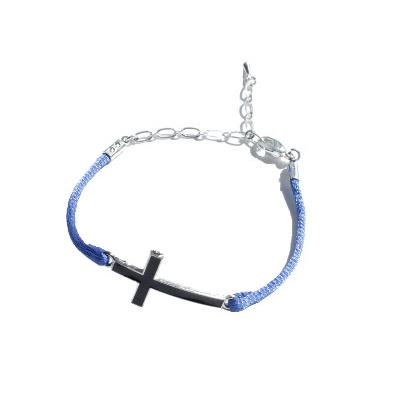 Bracelet Réglable Croix Noire Cordon BLEU