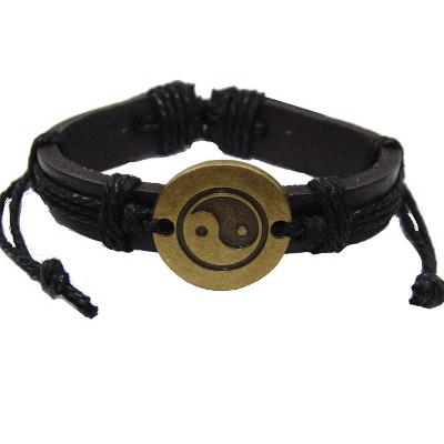 Bracelet Yin Yang en Cuir Cordon Noir