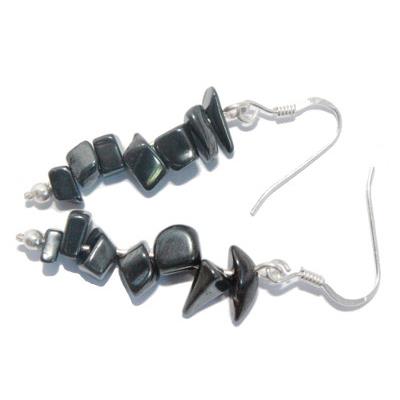 Boucles d'Oreilles en Hématite et Argent 925 Style Baroque