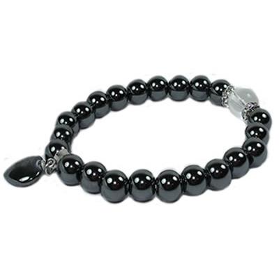 Bracelet en Pierres Boules 8 mm d'Hematite et Coeur 12 mm