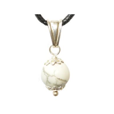 Pendentif Pierre Boule de 8mm en Howlite Blanche Montage et Bélière en Argent 925