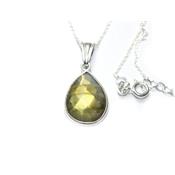 Pendentif Goutte Pierre Facettée en Labradorite Monture et Chainette en Argent 925