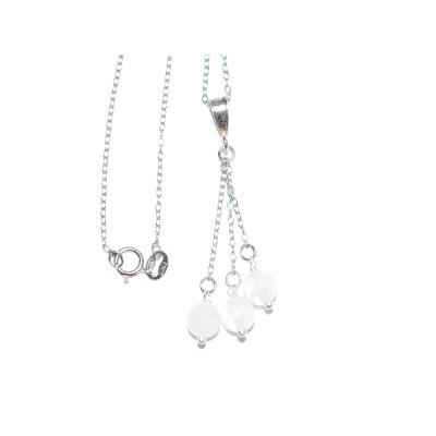 Quartz Rose Pendentif 3 Pierres Boules Facettées et sa Chaînette en Argent 925