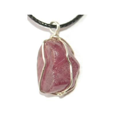 Pendentif Rubis Pierre Précieuse Brute Argent 925 Pièce Unique (PGPR-18135)