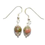 Boucles Crochets d'Oreilles Pierre Boule de 8mm en Unakite Monture en Argent 925