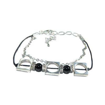 Bracelet Création en Pierres Boules d'Agate Noire (6 mm) Collection Enrica