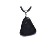 Pendentif Pierre Roule d'Agate Noire ou Onyx Blire Argente