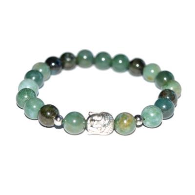Bracelet en Pierres Boules d'Agate Mousse 8 mm et Bouddha