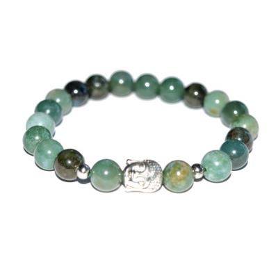 Bracelet en Pierres Boules d'Agate Mousse 8 mm et Bouddha