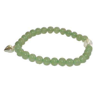 Bracelet en Pierre Boule d'Aventurine Verte 6mm et Coeur en Argent 925