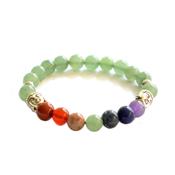 Bracelet 7 Chakras Pierres Boules d'Aventurine Verte 8 mm et Bouddha