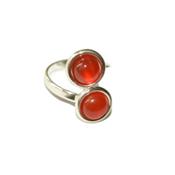 Bague en Argent Double Cabochons Ronds de 8mm en Pierre de Cornaline