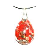 Pendentif Orgonite Goutte 30x20 mm Corail et Feuilles d'Or Bélière Argent 925 Pièce Unique N°CORA-925-1