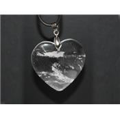 Pendentif Coeur en Cristal de Roche 4 cm (Bélière Argentée)