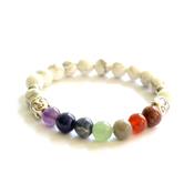 Bracelet 7 Chakras Pierres Boules d'Howlite Blanche 8 mm et Bouddha