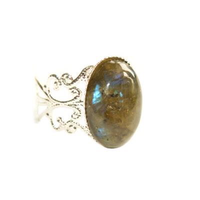 Bague Style Baroque en Labradorite Cabochon Ovale 18x13 mm