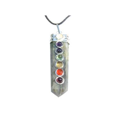 7 Chakras Pendentif Pointe 4 à 5 cm en Labradorite Montage Argenté