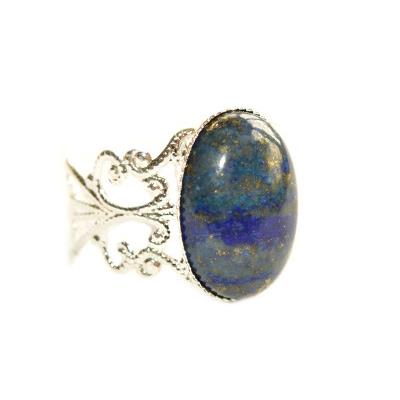 Bague Style Baroque en Lapis Lazuli Cabochon Ovale 18x13 mm