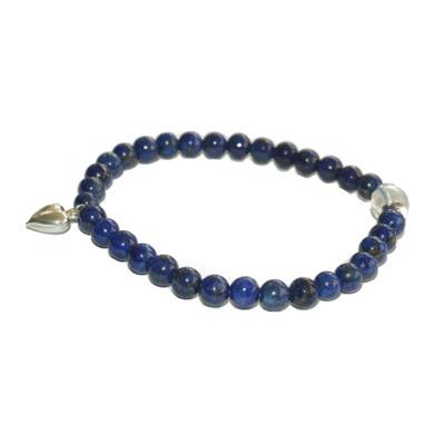 Bracelet en Pierre Boule de Lapis lazuli 6mm et Coeur en Argent 925