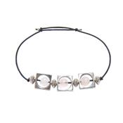 Bracelet Cration en Pierres Boules de Quartz Rose (6 mm) Intercalaire carr Montage Elastique