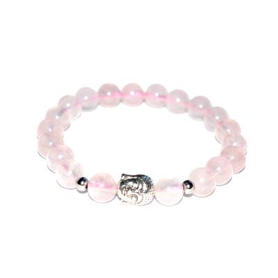 Bracelet en Pierres Boules de Quartz Rose 8 mm et Bouddha